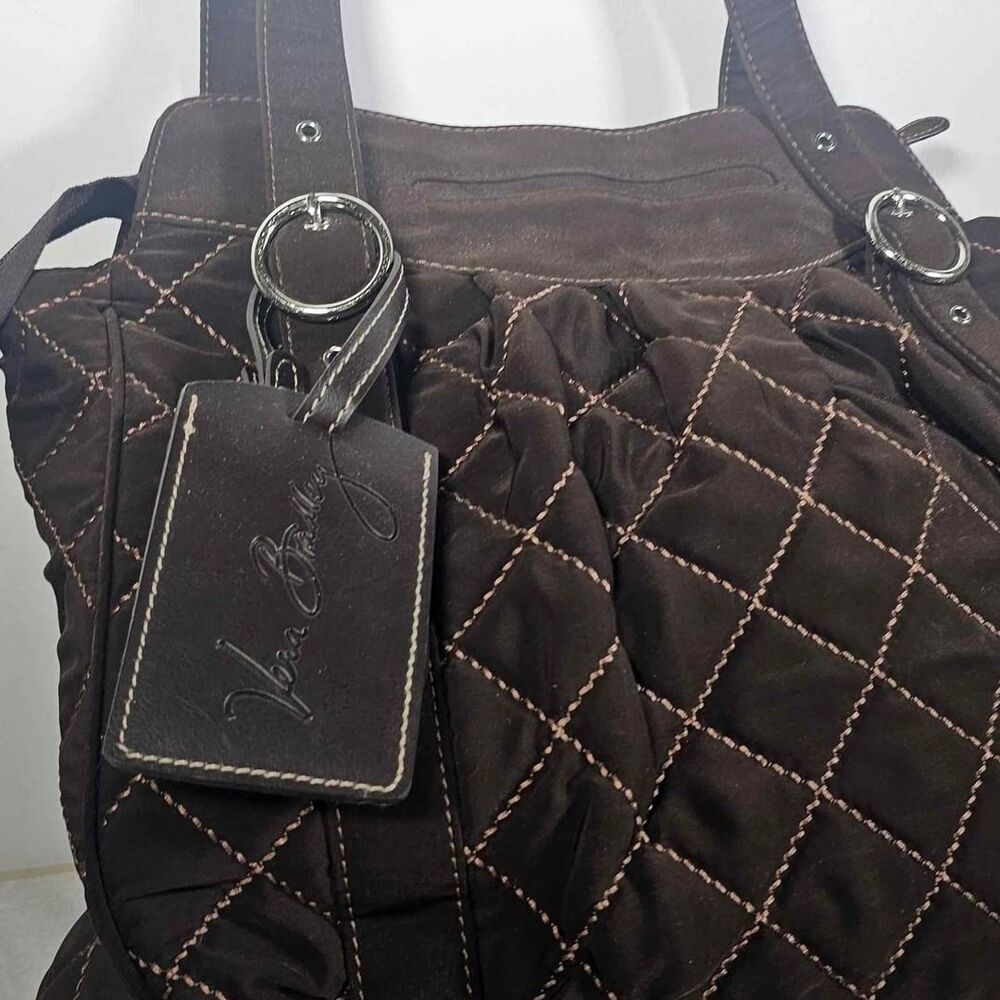 Vera Bradley Espresso Brown Microfiber Quilted Shoulder Purse Tote Overnight Bag